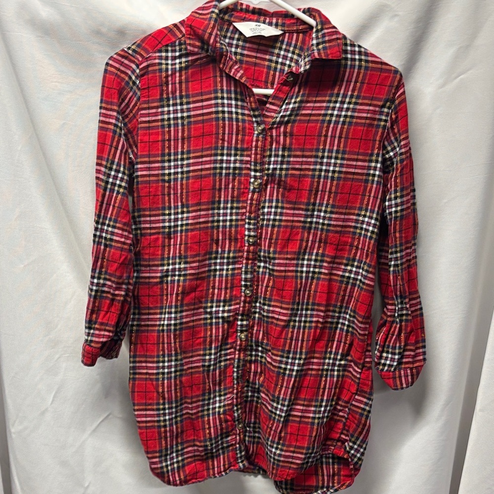 H&M Red and Black Plaid Shirt Dress